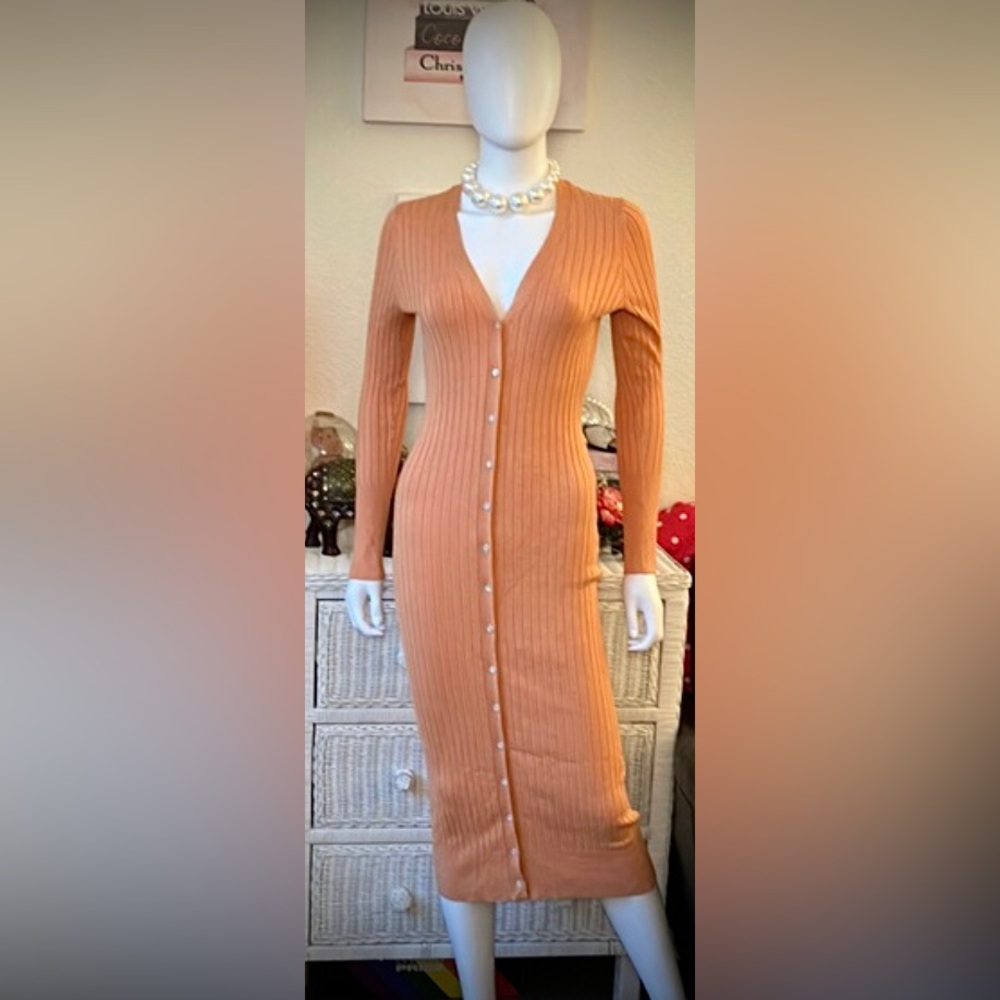525 America Born in Brklyn Midi Sweater Dress knit ribbed  Orange Size XS NWT